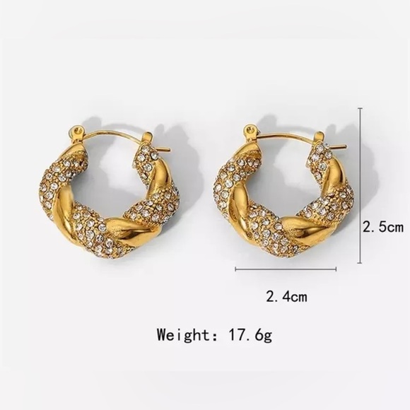 18k Gold Plated Croissant Twisted Chunky Hoop Earrings - Picture 5 of 9